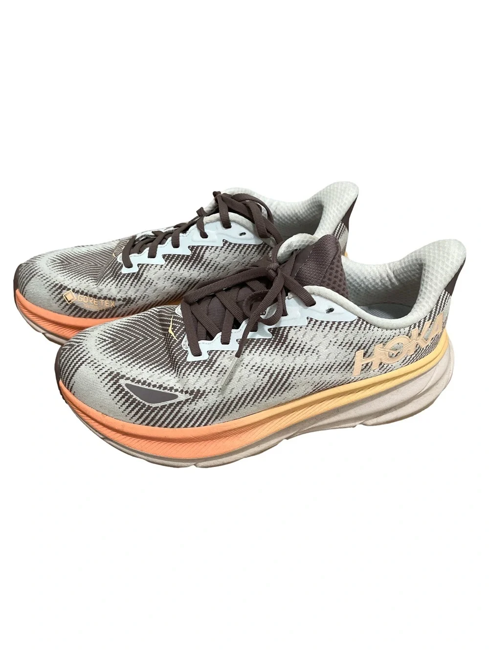 HOKA Women’s 8.5 Clifton 9 Brown Orange Running Walking Shoes